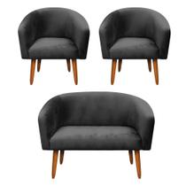 Kit 01 Namoradeira 02 Poltronas Suede Preto Kit 01 Namoradeira 02 Poltronas Suede Preto