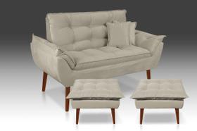 Kit 01 Namoradeira + 02 Puff Opala + 02 Almofadas Suede Bege-CASA DA POLTRONA