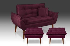 Kit 01 Namoradeira + 02 Puff Opala + 02 Almofadas Suede Bordô- CASA DA POLTRONA