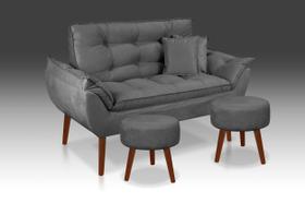 Kit 01 Namoradeira + 02 Puff Redondo + 02 Almofadas Suede Cinza Chumbo -Alto Padrão Kit 01 Namoradeira + 02 Puff Redondo + 02 Almofadas Suede Cinza Chumbo -Alto Padrão