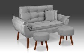 Kit 01 Namoradeira + 02 Puff Redondo + 02 Almofadas Suede Cinza Claro- Modena Decor Kit 01 Namoradeira + 02 Puff Redondo + 02 Almofadas Suede Cinza Claro- Modena Decor