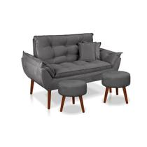 Kit 01 Namoradeira + 02 Puff Redondo +02 Almofadas Suede Cinza Grafite -Pandora Decor Kit 01 Namoradeira + 02 Puff Redondo +02 Almofadas Suede Cinza Grafite -Pandora Decor