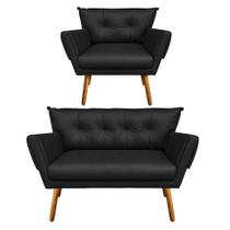 Kit 01 Namoradeira E 01 Poltrona Anitta material sintético Preto
