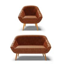 Kit 01 Namoradeira E 01 Poltrona Corano Castanho Nozes