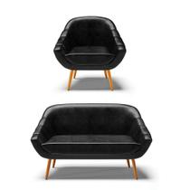 Kit 01 Namoradeira E 01 Poltrona Corano Castanho Preto