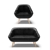 Kit 01 Namoradeira E 01 Poltrona Corano Natural Preto