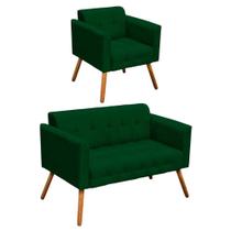 Kit 01 Namoradeira e 01 Poltrona Elisa Suede Pés Palito Kit 01 Namoradeira e 01 Poltrona Elisa Suede Pés Palito