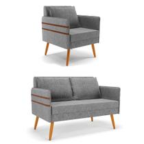 Kit 01 Namoradeira E 01 Poltrona Linho Castanho A26 Grafite Kit 01 Namoradeira E 01 Poltrona Linho Castanho A26 Grafite