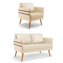 Kit 01 Namoradeira E 01 Poltrona material sintético Castanho Bege Kit 01 Namoradeira E 01 Poltrona material sintético Castanho Bege