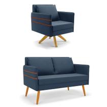 Kit 01 Namoradeira E 01 Poltrona Suede Ma30 Azulnho