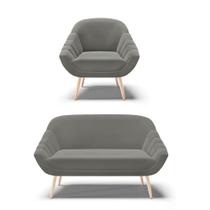 Kit 01 Namoradeira E 01 Poltrona Suede Natural Grafite Kit 01 Namoradeira E 01 Poltrona Suede Natural Grafite