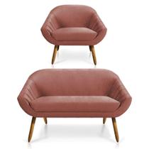 Kit 01 Namoradeira e 01 Poltrona Veludo Castanho Rose Kit 01 Namoradeira e 01 Poltrona Veludo Castanho Rose