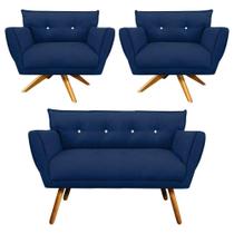 Kit 01 Namoradeira E 02 Poltronas Anitta Suede Azul Marinho Kit 01 Namoradeira E 02 Poltronas Anitta Suede Azul Marinho