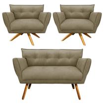 Kit 01 Namoradeira E 02 Poltronas Anitta Suede Marrom Rato Kit 01 Namoradeira E 02 Poltronas Anitta Suede Marrom Rato