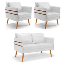 Kit 01 Namoradeira E 02 Poltronas Corano Castanho Branco Kit 01 Namoradeira E 02 Poltronas Corano Castanho Branco