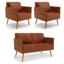 Kit 01 Namoradeira E 02 Poltronas Corano Castanho Nozes Kit 01 Namoradeira E 02 Poltronas Corano Castanho Nozes