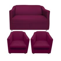 Kit 01 Namoradeira e 02 Poltronas Decorativa Bia Suede Marsala