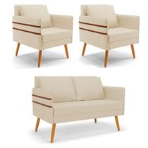 Kit 01 Namoradeira E 02 Poltronas Linho Castanho A19 Bege Kit 01 Namoradeira E 02 Poltronas Linho Castanho A19 Bege