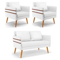 Kit 01 Namoradeira E 02 Poltronas material sintético Branco Castanho Kit 01 Namoradeira E 02 Poltronas material sintético Branco Castanho