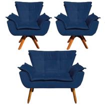 Kit 01 Namoradeira E 02 Poltronas Opala Suede Azul Marinho Kit 01 Namoradeira E 02 Poltronas Opala Suede Azul Marinho