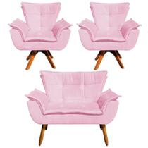Kit 01 Namoradeira E 02 Poltronas Opala Suede Rosa Bebê Kit 01 Namoradeira E 02 Poltronas Opala Suede Rosa Bebê