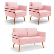 Kit 01 Namoradeira E 02 Poltronas Suede Castanho Rosa Bebê Kit 01 Namoradeira E 02 Poltronas Suede Castanho Rosa Bebê