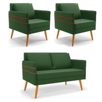 Kit 01 Namoradeira E 02 Poltronas Suede Castanho Verde