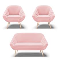 Kit 01 Namoradeira E 02 Poltronas Suede Rosa Bebê Natural Kit 01 Namoradeira E 02 Poltronas Suede Rosa Bebê Natural