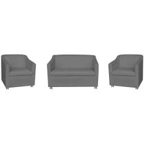 Kit 01 Namoradeira mais 02 Poltrona Decorativa Tilla Pés Cromados Suede Cinza - DS Estofados