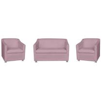 Kit 01 Namoradeira mais 02 Poltrona Decorativa Tilla Pés Cromados Suede Lilás - DS Estofados Kit 01 Namoradeira mais 02 Poltrona Decorativa Tilla Pés Cromados Suede Lilás - DS Estofados