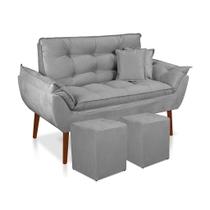 Kit 01 Namoradeira Opala 02 Puff Quadrado 02 Almofadas Cinza Claro