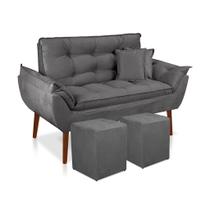 Kit 01 Namoradeira Opala 02 Puff Quadrado 02 Almofadas Cinza Grafite