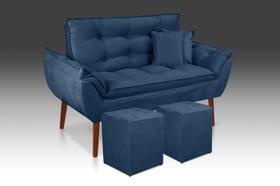 Kit 01 Namoradeira Opala + 02 Puff Quadrado + 02 Almofadas Decorativa Sala Escritório, salão, quarto, recepção suede Azul marinho -ALTO PADRÃO Kit 01 Namoradeira Opala + 02 Puff Quadrado + 02 Almofadas Decorativa Sala Escritório, salão, quarto, recepção suede Azul marinho -ALTO PADRÃO