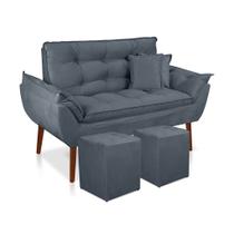 Kit 01 Namoradeira Opala + 02 Puff Quadrado 02 Almofadas Suede Azul Turquesa -Modena Decor