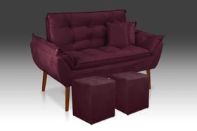 Kit 01 Namoradeira Opala + 02 Puff Quadrado + 02 Almofadas Suede Bordô-CASA DA POLTRONA Kit 01 Namoradeira Opala + 02 Puff Quadrado + 02 Almofadas Suede Bordô-CASA DA POLTRONA