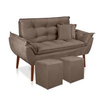 Kit 01 Namoradeira Opala + 02 Puff Quadrado +02 Almofadas Suede Cappuccino -Pandora Decor