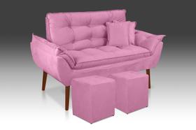 Kit 01 Namoradeira opala + 02 Puff Quadrado + 02 Almofadas Suede rose LM DECOR