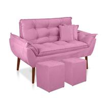 Kit 01 Namoradeira opala + 02 Puff Quadrado + 02 Almofadas Suede rose LM DECOR