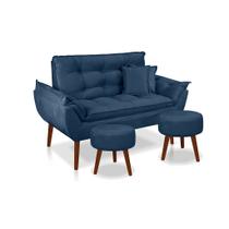 Kit 01 Namoradeira Opala + 02 Puff Redondo + 02 Almofada Suede Azul Marinho- Pandora Decor