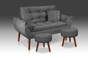 Kit 01 Namoradeira Opala + 02 Puff Redondo + 02 Almofada Suede Cinza Grafite -RV DECORA