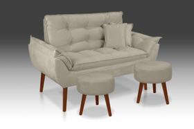 Kit 01 Namoradeira Opala + 02 Puff Redondo + 02 Almofadas Suede Bege-Alto Padrão