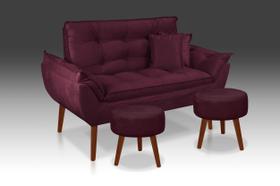 Kit 01 Namoradeira Opala + 02 Puff Redondo + 02 Almofadas Suede Bordô-CASA DA POLTRONA Kit 01 Namoradeira Opala + 02 Puff Redondo + 02 Almofadas Suede Bordô-CASA DA POLTRONA