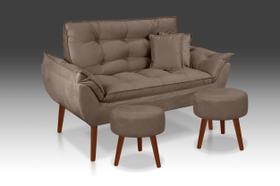 kit 01 Namoradeira Opala + 02 Puff Redondo +02 Almofadas Suede Cappuccino-Modena Decor