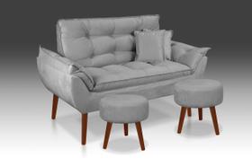 Kit 01 Namoradeira Opala + 02 Puff Redondo +02 Almofadas Suede Cinza Claro -CASA DA POLTRONA