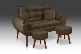 Kit 01 Namoradeira Opala +02 Puff Redondo + 02 Almofadas Suede Marrom-CASA DA POLTRONA Kit 01 Namoradeira Opala +02 Puff Redondo + 02 Almofadas Suede Marrom-CASA DA POLTRONA