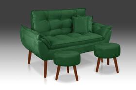 Kit 01 Namoradeira Opala + 02 Puff Redondo +02 Almofadas Suede Verde - CASA DA POLTRONA