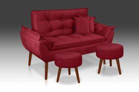 Kit 01 Namoradeira Opala + 02 Puff Redondo + 02 Almofadas Suede Vermelho -Alto Padrão Kit 01 Namoradeira Opala + 02 Puff Redondo + 02 Almofadas Suede Vermelho -Alto Padrão