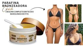 Kit 01 Parafina Bronzeadora Gold 120g + 01 Biquíni para Marquinha tipo Fita em Tecido (Tamanho único) + Body Chain