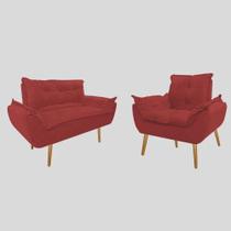 Kit 01 Poltrona + 01Namoradeira Opala Suede Vermelho -Pandora Decor Kit 01 Poltrona + 01Namoradeira Opala Suede Vermelho -Pandora Decor
