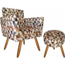 Kit 01 Poltrona Decorativa Nina E Puff Triângulo Bege